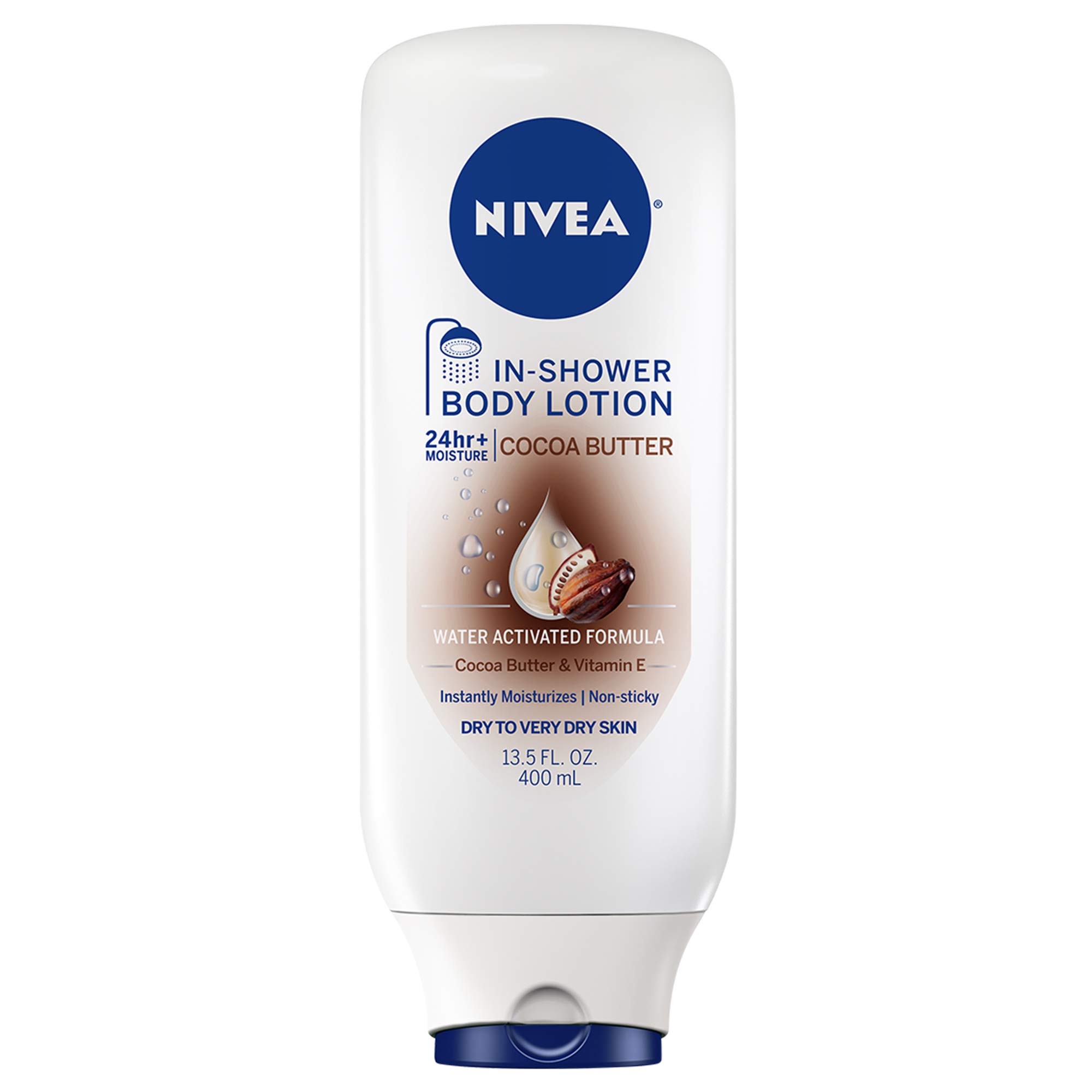 NIVEA Cocoa Butter InShower Body Lotion NonSticky For Dry to Very Dry Skin 13.5 oz. Bottle