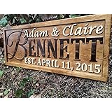 Personalized Family Name Sign Personalized Wedding Gifts Wall Art Rustic Home Decor Custom Carved Wooden Signs Couples 5 Year Wood Anniversary Gift
