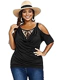 Nihsatin Womens Plus Size Lace Trimed Cowl Neck