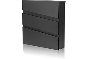 YOOBOX Wall-Mount Mailbox with Lock and Keys, Security Key Drop Box for House Outside, Locking Postbox, Steel Metal Rust-Proof Mail Box, 14.57 x 14.57 x 4.33 Inch, Black, MD002 X-Large