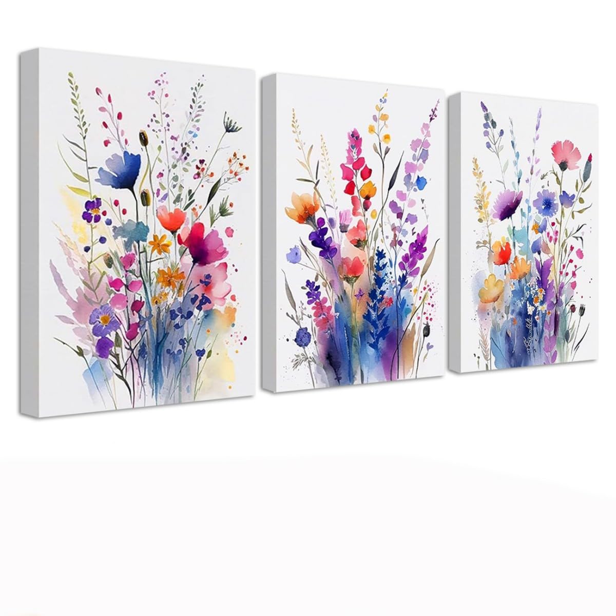 Kepuarm 3Pcs Framed Colorful Wildflower Canvas Wall Art,Floral Botanical Prints Wildflower Plant Pictures Wall Decor For Bathroom Bedroom Room Living Room Decor 12X16In (30 * 40cm)