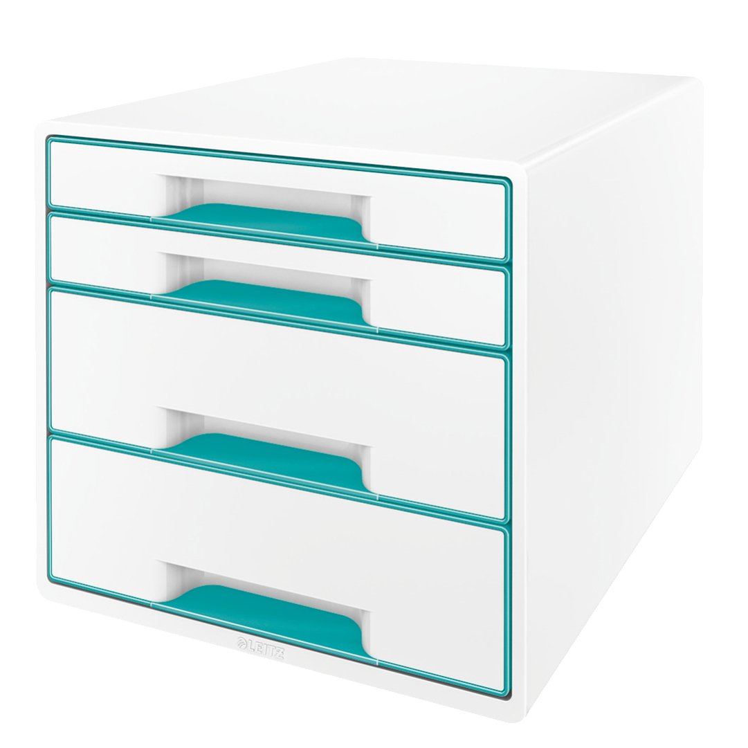 Leitz WOW Cube Storage Box with Drawers 4 Schubladen Metallic Ice Blue