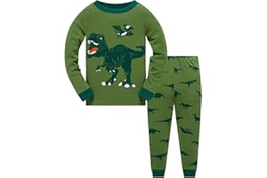 POPSHION Little Boy Space Pajama Set 100% Cotton Dinosaur Sleepwear Long Sleeve Pjs 3-7T