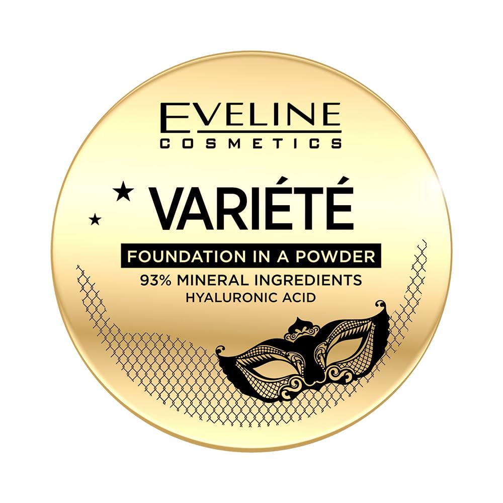 Eveline Cosmetics Variété Mineral Powder Foundation No 02 with Hyaluronic Acid - Medium to Full Coverage, Lightweight Formula, Vegan, 8g