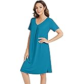 NACHILA Women's Nightgowns-Viscose Made from Bamboo, Soft Short Sleeve Nightgowns Comfy V Neck Night Shirt Cooling Sleepwear