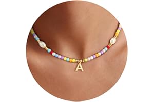 Eaciy Colorful Initial Necklace for Girls Kids Women, Handmade 14K Gold Plated Colorful Initial A-Z Letter Necklace Teen Girls Gifts Trendy Stuff Birthday Gifts for 5 6 7 8 9 10 11 Year Old Girl Gift