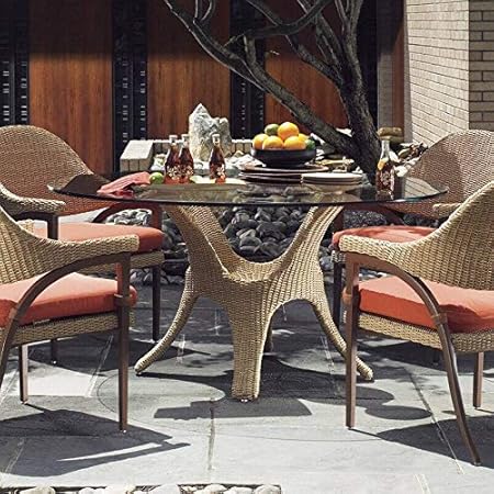 Amazon Com Yarstore Round Wicker Patio Dining Table With Glass Top Garden Outdoor