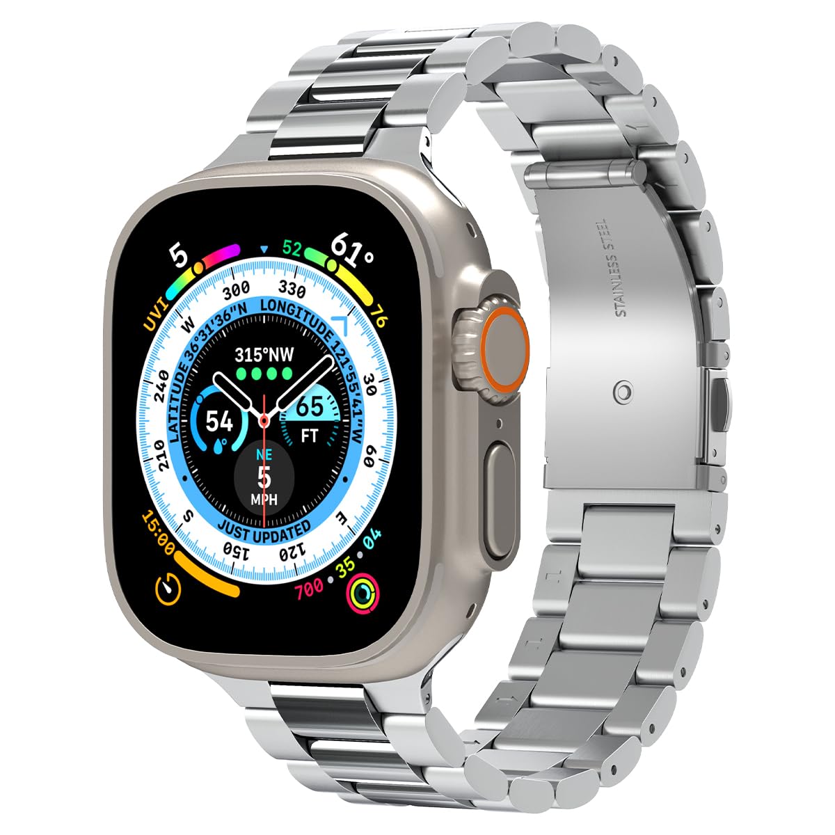 Spigen Modern Fit 316L Stainless Steel Metal Band Strap Compatible with Apple Watch Ultra 3/2/1 (49mm), Series 11/10/9/8/SE (46/45/44/42mm) - Silver