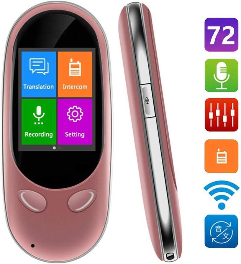 Smart Language Translator Device, 72 Languages, Two-Way Real time Translator, Mini Portable WiFi Touch Screen, Instant Digital Recorder Intercom (Color : Pink)