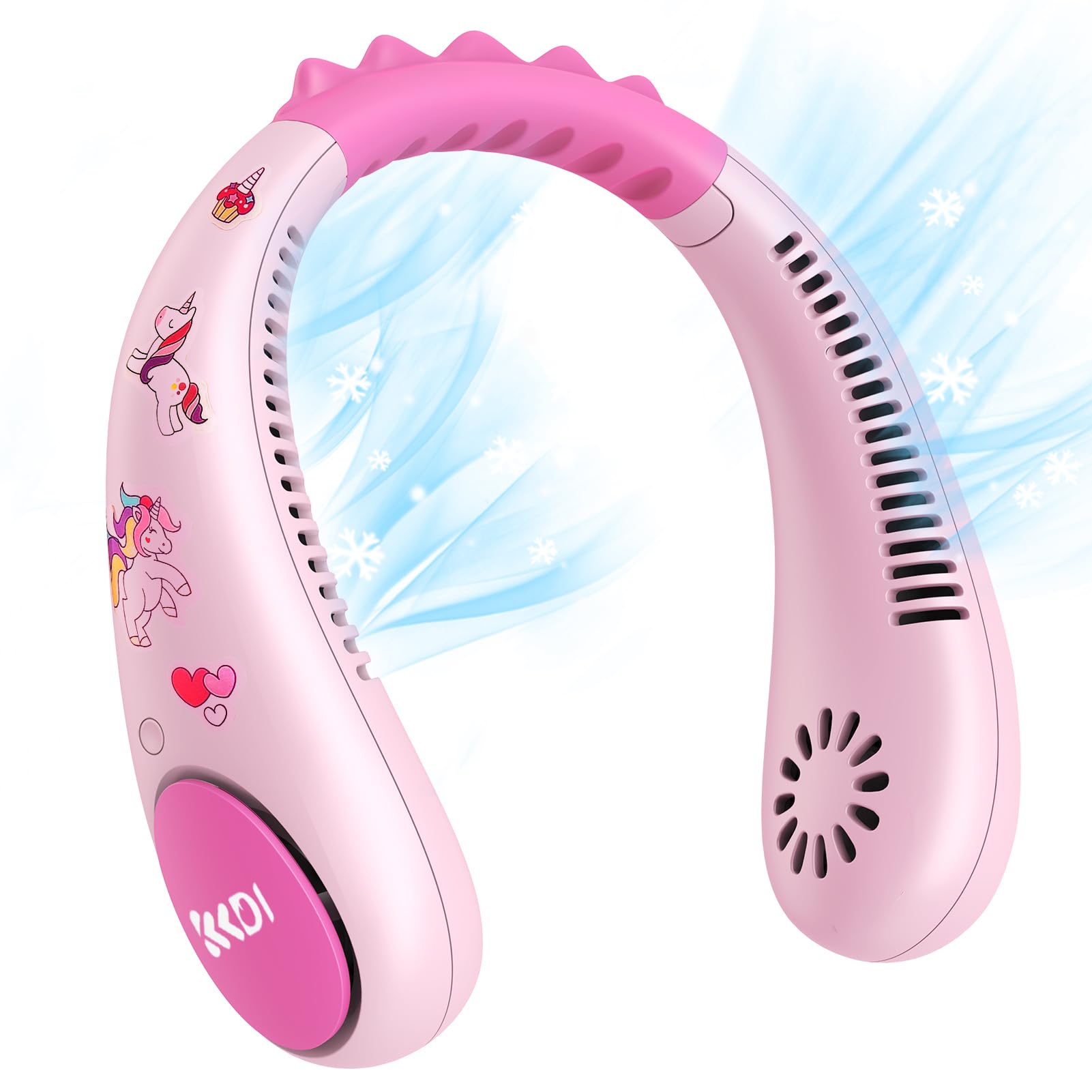 Kids Neck Fan, Bladeless Neck Fan for Kids with Unicorn Sticker, 2600mAh Portable Rechargeable Cooling Fan for 4-14Y Girls, Personal Fans for Your Neck for Travel, 4 Speeds, Lightweight, Safe