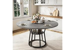 47 Inch Round Dining Table for 4-6, Farmhouse Kitchen Table with Storage, Circle Dinner Tables for Small Spaces, Dining Room,