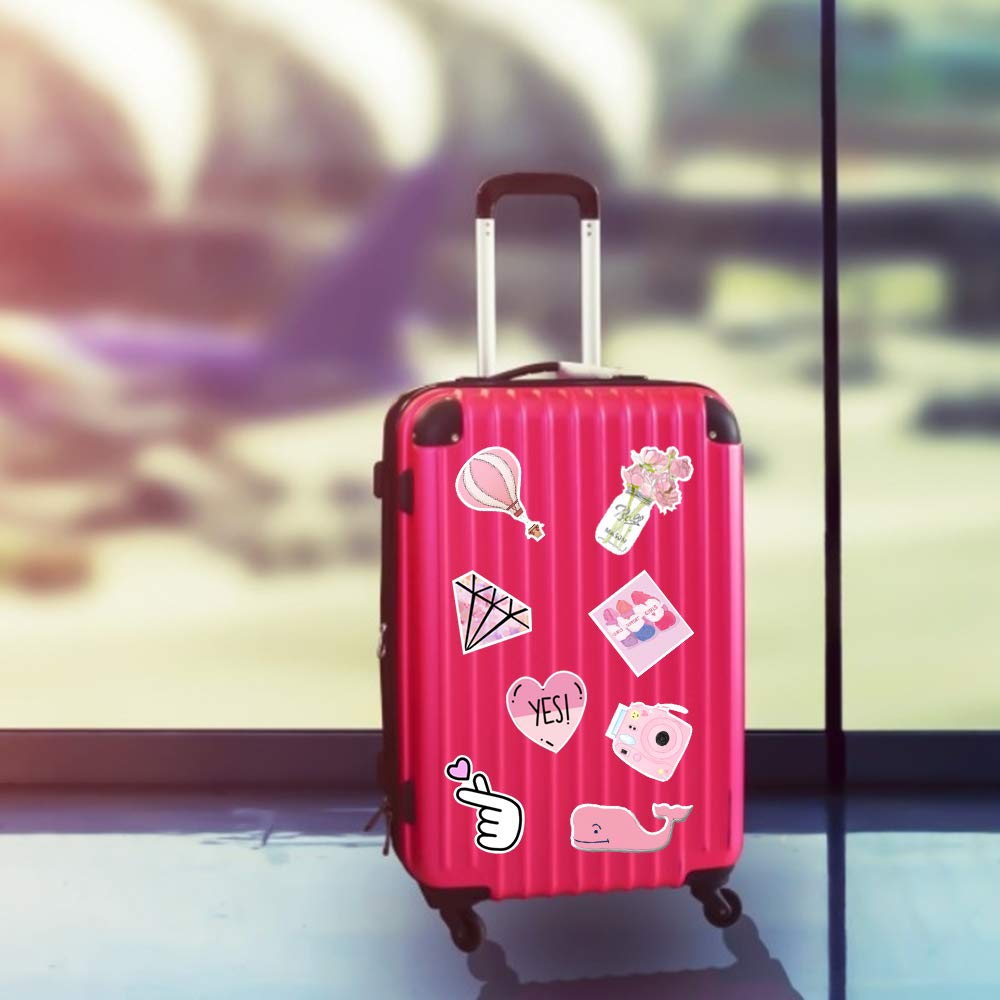 Girls Stickers for Water Bottles, 53 Pack Pink Hydro Flask Stickers Cute Trendy Laptop Stickers Waterproof Cellphone Skateboard Luggage Stickers for Teen Kids