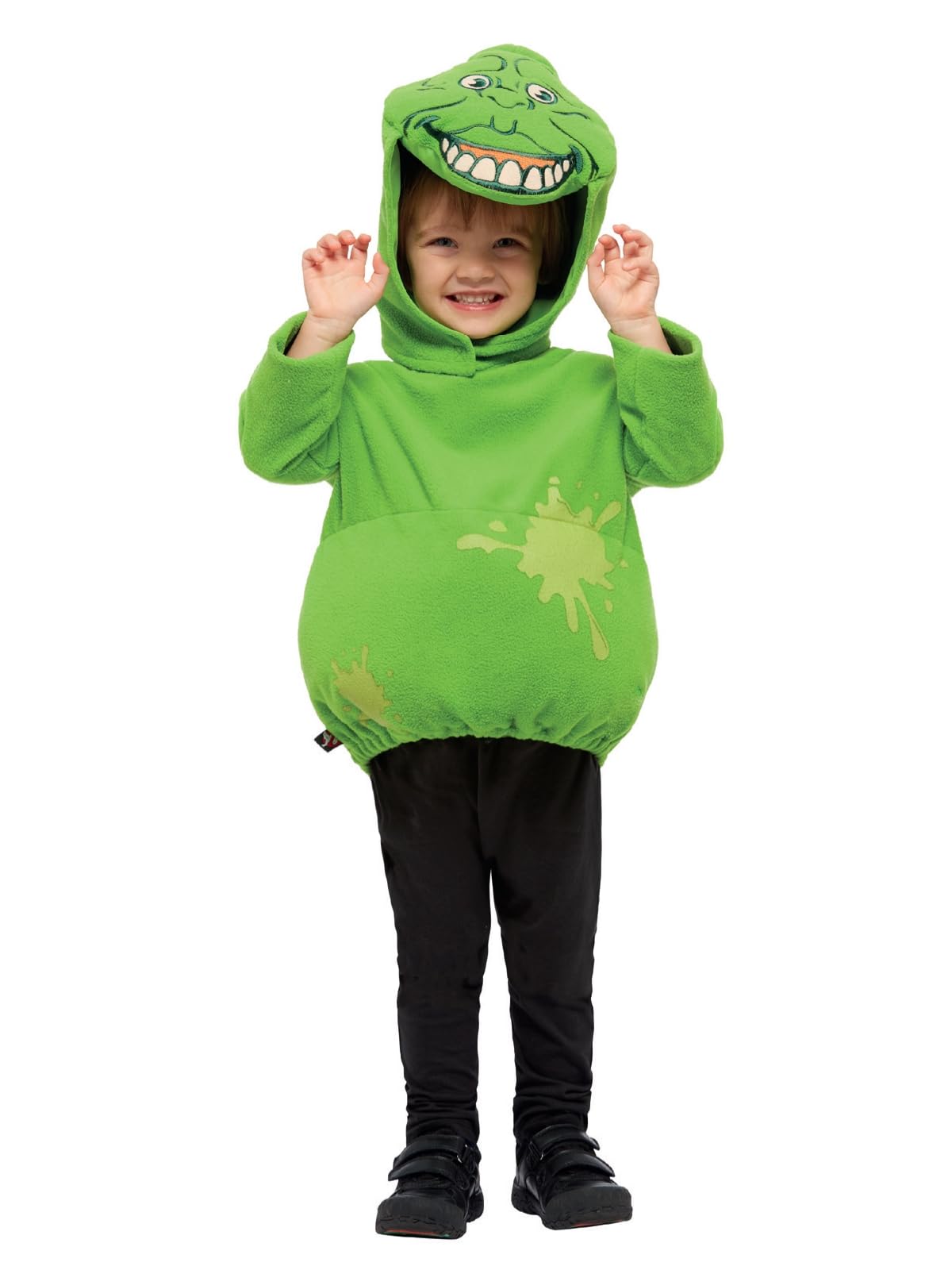 Smiffys Ghostbusters Slimer Costume for Kids, Top and Character Hood in Green, Officially Licensed with Ghostbusters Logos, Perfect for Halloween, Families, and 80s Theme Fancy Dress Parties