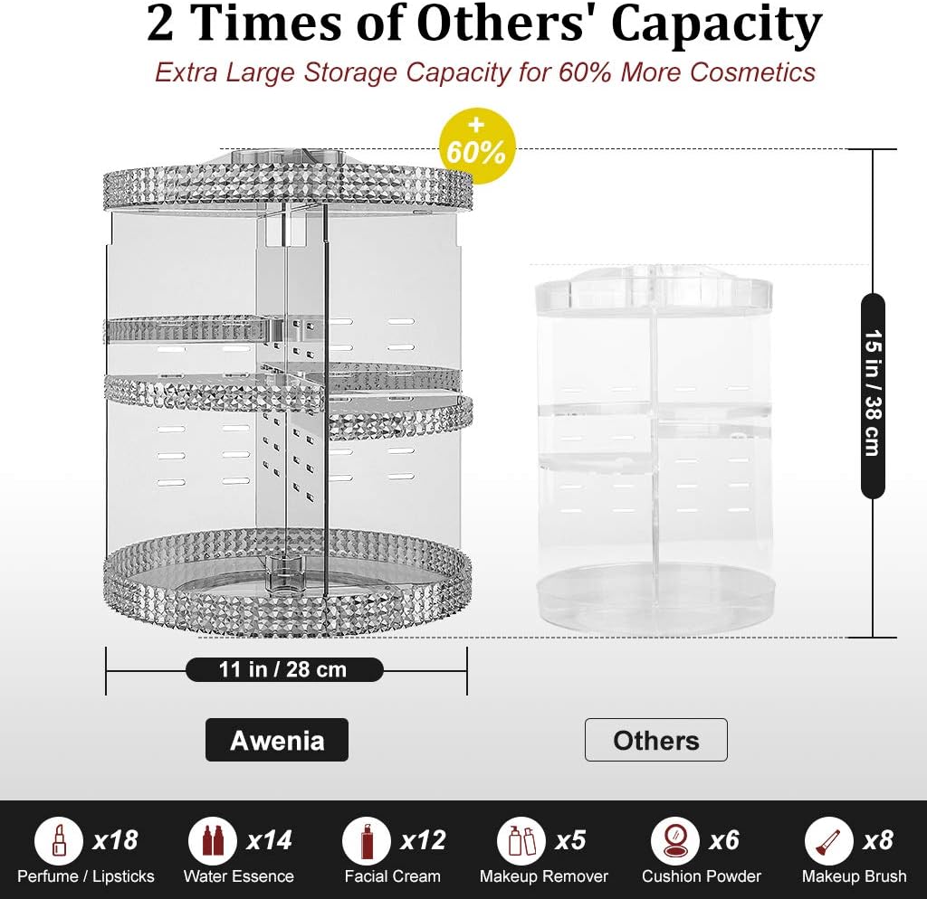 Awenia Makeup Organizer 360-Degree Rotating, Adjustable Makeup Storage, 7 Layers Large Capacity Cosmetic Storage Unit, Fits Different Types of Cosmetics and Accessories, Plus Size (Gray): Home & Kitchen