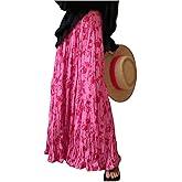 SOLY HUX Women's Floral Print Ruffle Maxi Skirt High Elastic Waist Flowy Boho Skirts