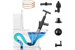 ZZSTAR Toilet Plunger, Toilet Clog Remover, High Pressure Air Drain Blaster with Real-Time Barometer, Stainless Steel Toilet Unclogger Toilet Snake for Toilet/Bathroom/Floor Drain/Clogged Pipe(Black)