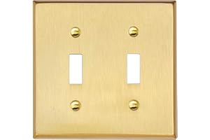 Rio Salto BRASS Metal Gold Double Toggle Light Switch Covers Wall Plate Toggle Light Switch Wallplate Decorative Gold 2 Gang Wall Switch Plate Covers Genuine Brushed Brass - Standard Size