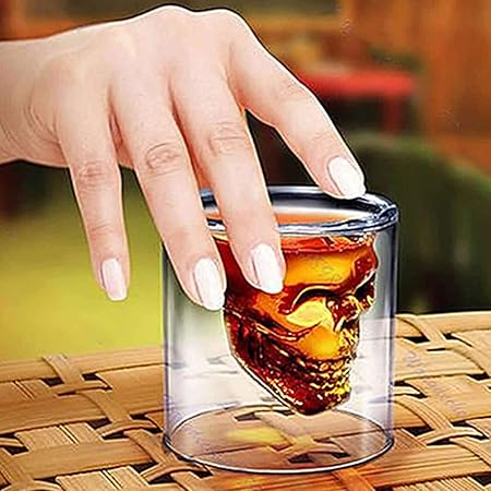 BonZeal Fashionable Crystal Clear Drink Wine Cocktail Beer Doomed Double Wall Skull Head Shot Glasses and Mugs