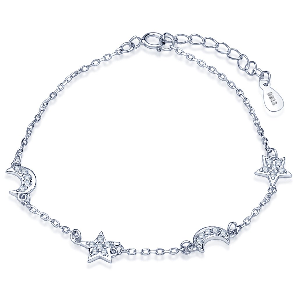 Infinite U Elegant Stars Moons Womens Link Charm Bracelet 925 Sterling Silver Cubic Zirconia Adjustable Hand Chain, Silver