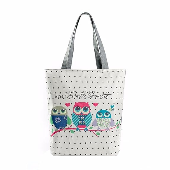 Saingace Eule druckte Segeltuch-Beutel-beiläufige Strand-Beutel-Frauen-Einkaufstasche-Handtaschen (C)