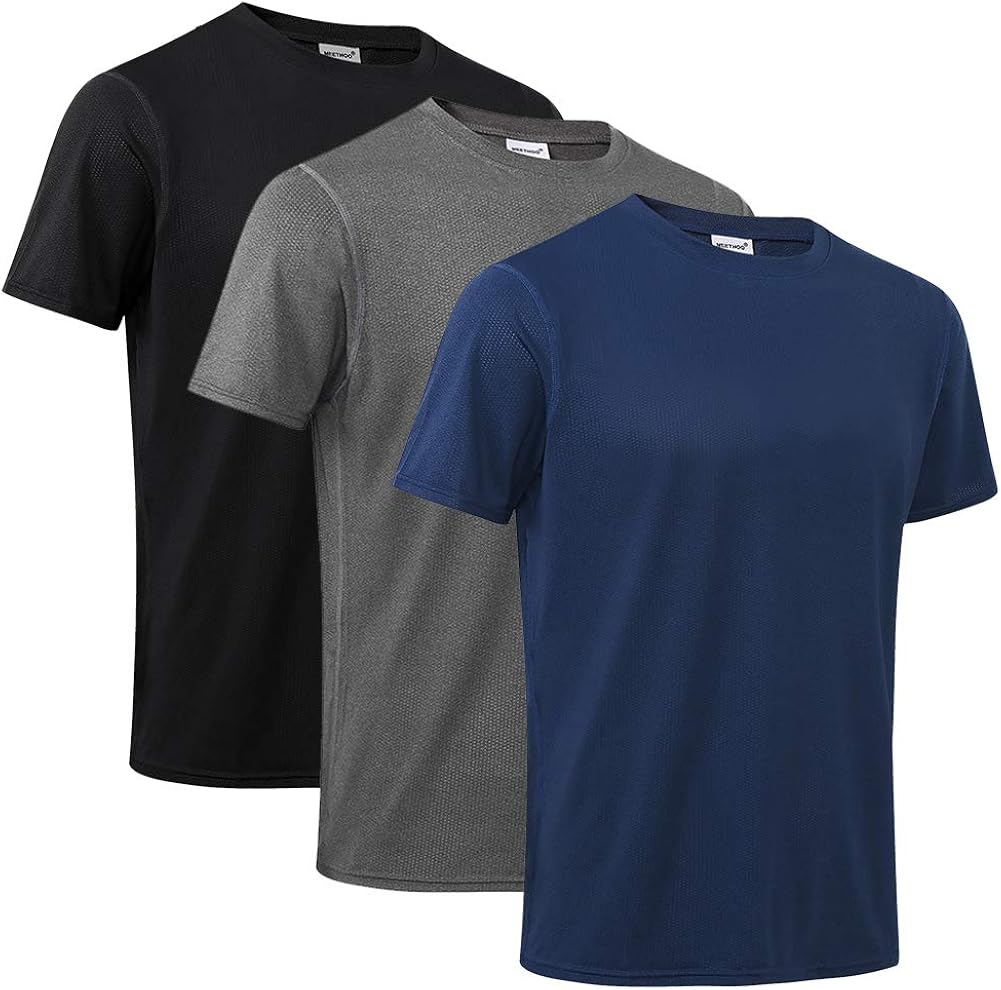 MeetHoo Men’s Athletic T Shirts, Quick Dry Workout Short Sleeve Shirt Gym Tops for Sport Running: Clothing