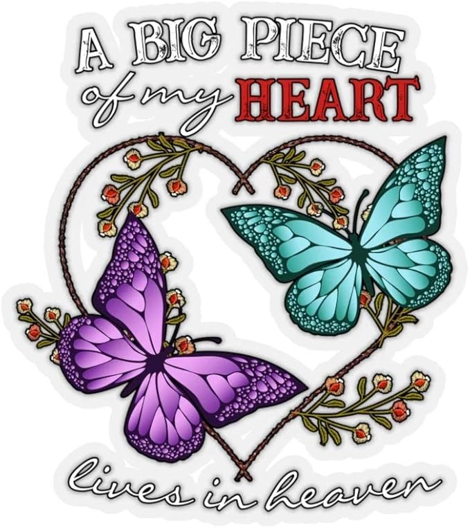 Amazon Com Butterfly A Big Piece Of My Heart Lives In Heaven Sticker 2 Pack Computers Accessories