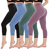 4 Pack Capri Leggings for Women - High Waisted Capris Tummy Control Yoga Pants with Pockets Workout Cycling Tights