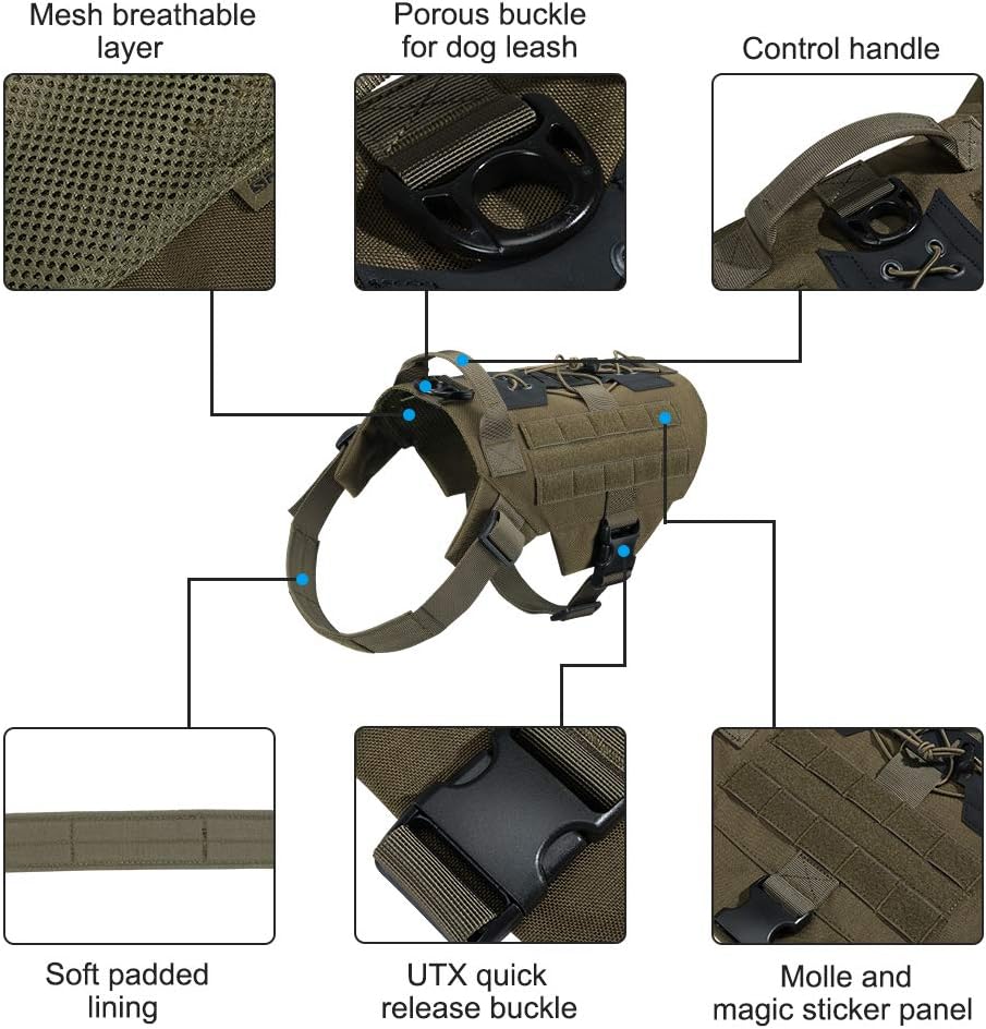 EXCELLENT ELITE SPANKER Tactical Molle Dog Vest Adjustable No-Pull Military Patrol Service Dog Harness Training Hunting Vest with Handle(RGN-M) - Image 3