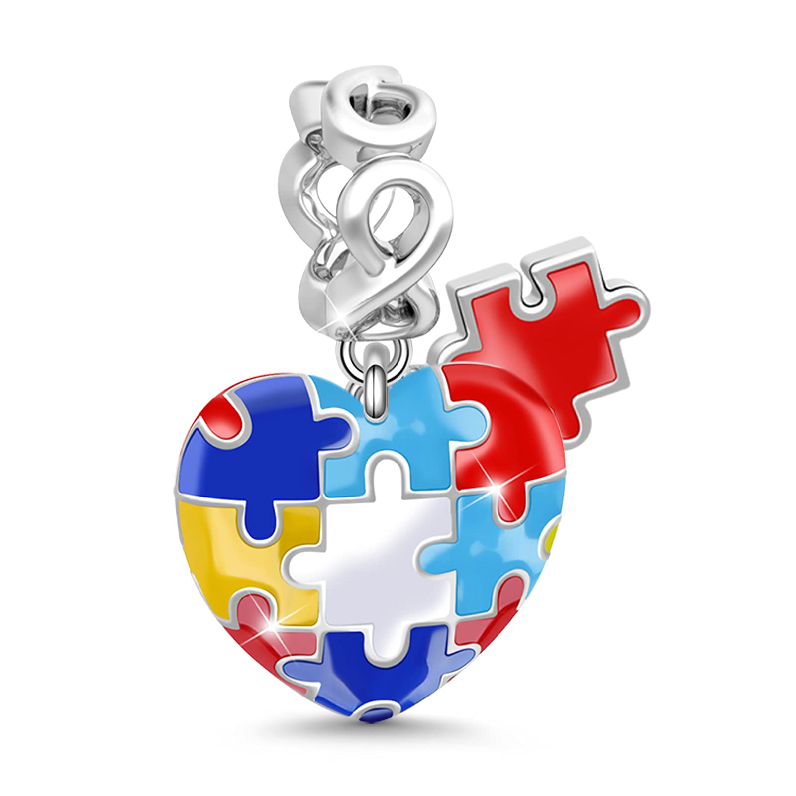 GNOCE Heart Infinity Charm Pendant 925 Sterling Silver Autism Awareness Colored Enamel Puzzle Piece Pendant for Bracelet Necklace Best Gifts for Friend