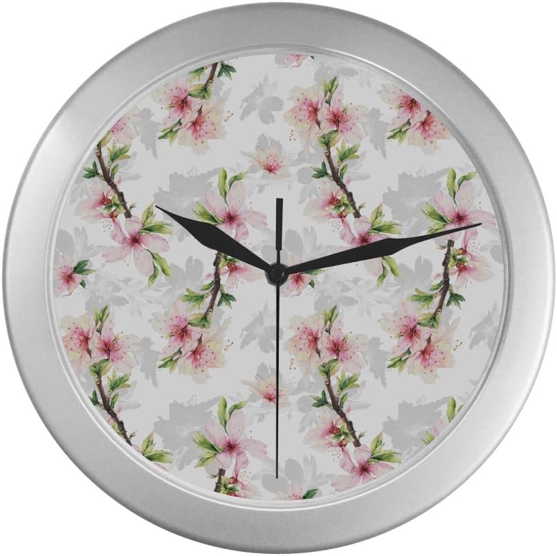 Amazon Com Ryuifi Wall Clocks For Bathroom Beautiful Pink Flowers Kitchen Wall Clock 9 65 Inch Silver Quartz Frame Decor For Office School Kitchen Living Room Bedroom Home Kitchen