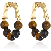 QLYOVWE Bohemian Bead Hoop Earrings for Women Handmade Round Turquoise Earrings 14K Gold Plated Huggie Earring Holiday Reiki Jewelry Gift