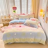 OranFran Rainbow Love Kids Duvet Cover Set Cute Kawaii Bedding Set Twin Size Snowflake Fluffy Comforter Cover Blanket Soft Reversible Duvet Cover Room Decor for Girls Women Boys(Love,Twin)