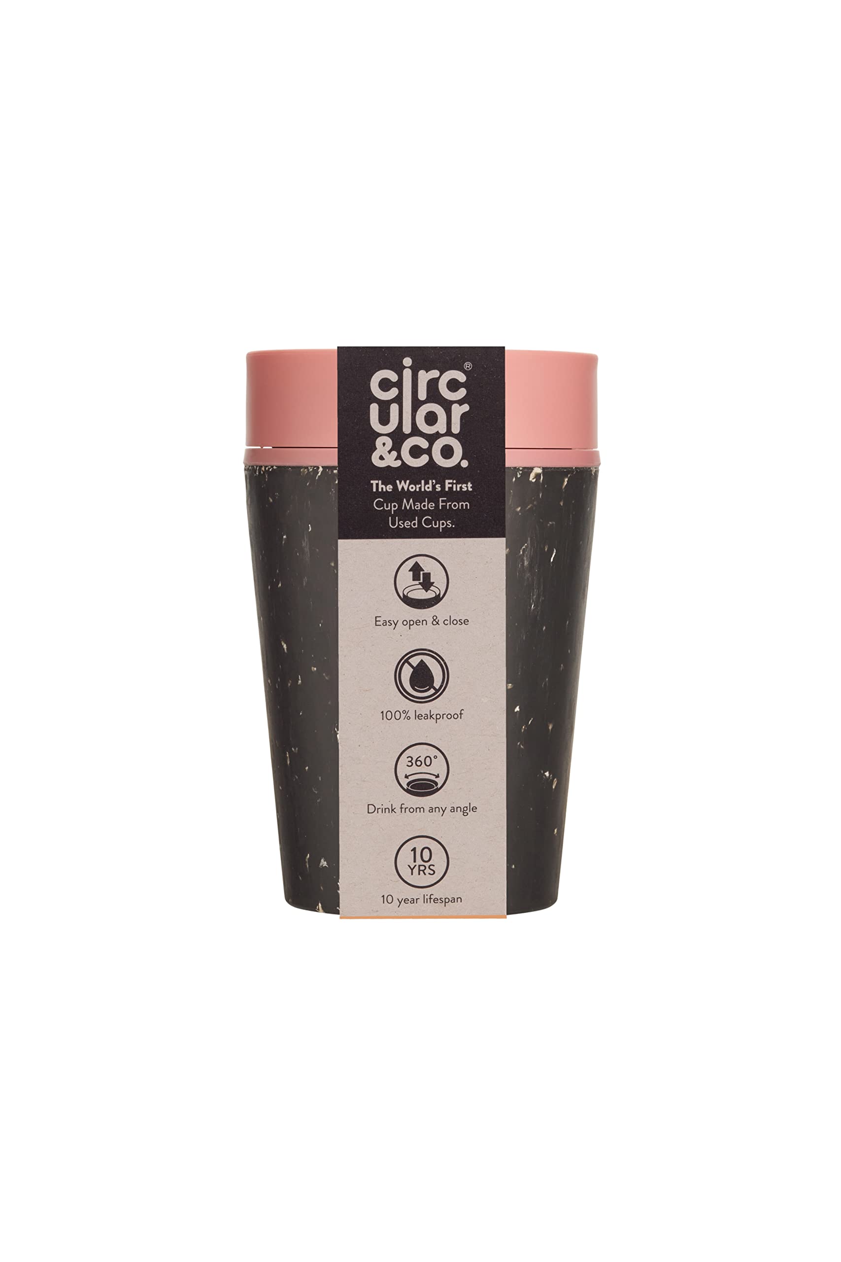 Circular and Co Mark I Model (PRE 2024) Reusable Coffee Cup 8oz/227ml - The World's First Travel Mug Made from Recycled Coffee Cups, 100% Leak-Proof (Black & Giggle Pink)