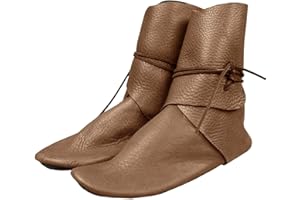 Syktkmx Mens Renaissance Boots Slip on Lace Up Medieval Cosplay Western Pirate Viking Tied Halloween Cuff Shoes