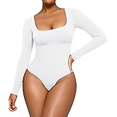 CYDREAM Long Sleeve Bodysuits for Women - Square Neck Shapewear Bodysuit Tops Going Out Body Suits Shirt Leotard