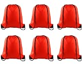 PLULON 6 Pcs Drawstring Bags Bulk Red Drawstring Backpack String Backpack Cinch Sack Sport Gym Backpack Bags for Yoga Traveling Outdoor Sports