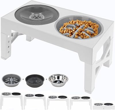Polegas 3-in-1 Elevated Dog Bowl Stand with Slow Feeder White