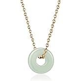 Aliyoham Jade Pendant Necklace, 14K Gold Plated Circle Pendant with Green Stone, Sterling Silver Chain Spiritual Jewelry Gift for Women