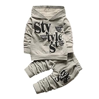 Hirolan Pack of 2 Boy's Clothing Set Baby Hoodie Coat Outfits Toddlers Style Label Hoodie Tops Pattern Trousers Cotton Romper