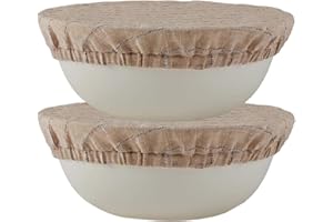 INYOWAKI 100% Pure Linen Bowl Covers For Bread Proofing, 2 Pcs 10 Inches Elastic Reusable Bowl Covers Large Ticking Striped C