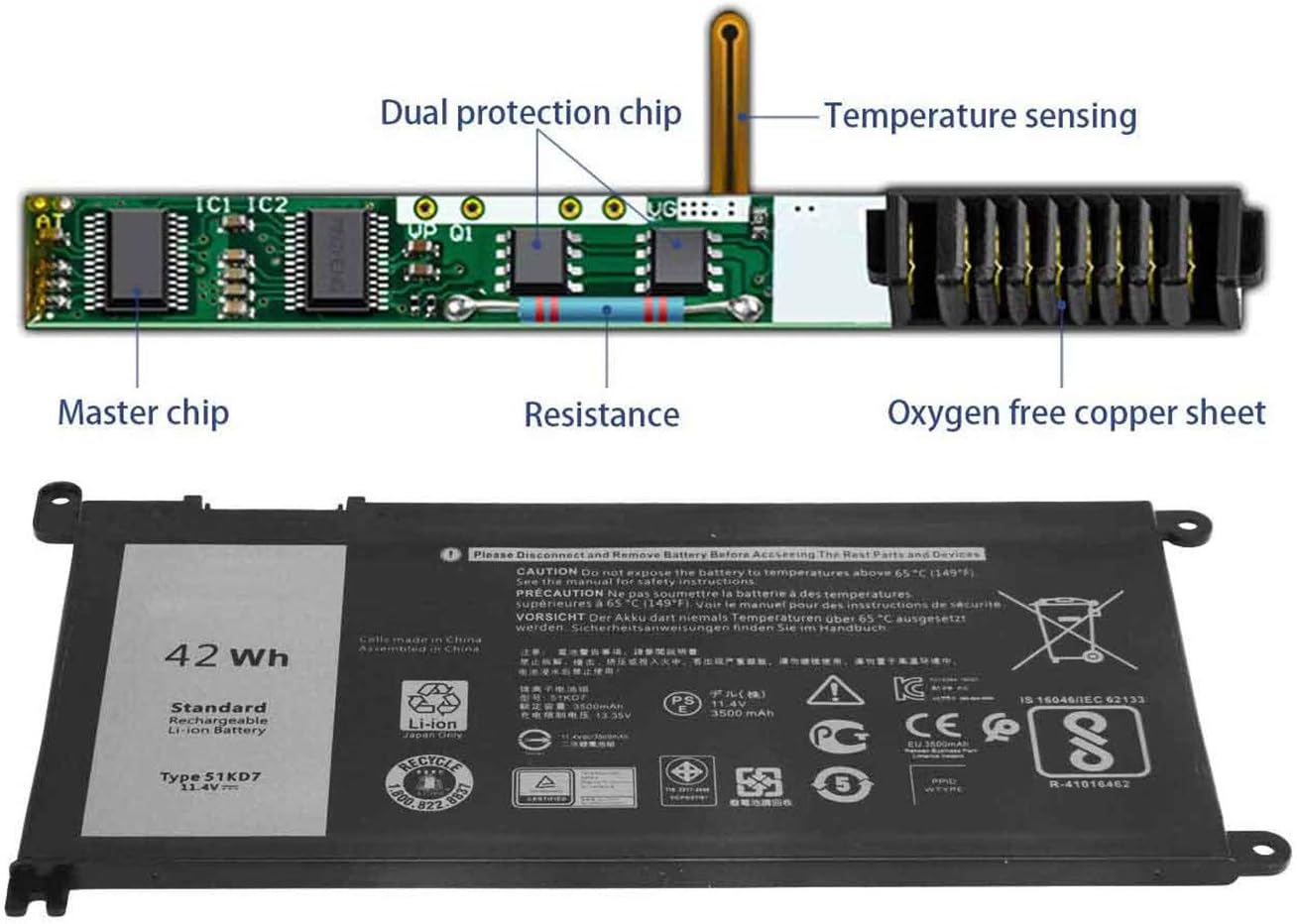 51KD7 P28T001 Y07HK FY8XM 0FY8XM Laptop Battery Replacement for Dell Chromebook 11 3100 3180 3189 5190 3181 2-in-1 Series (11.4V 42Wh) - Image 4