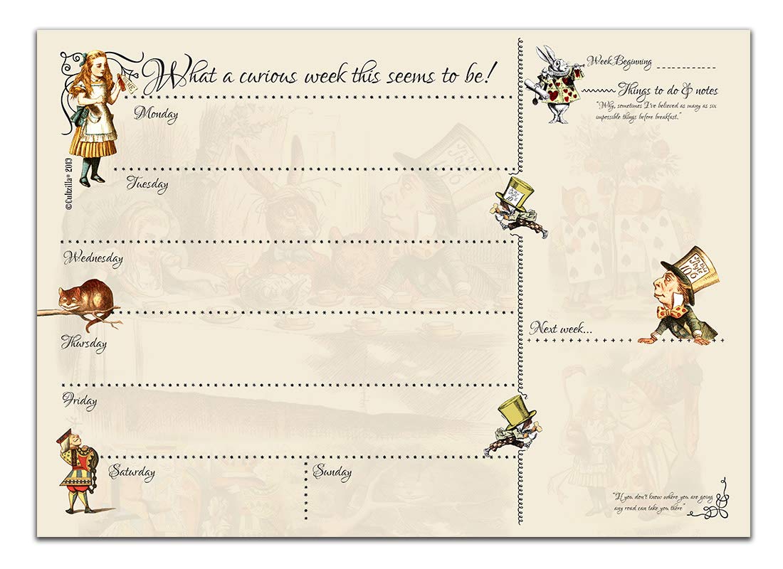 Alice Curious A4 Desktop Weekly Planner (50 Sheets) – Perfect for Alice in Wonderland Gifts, Tea Party Decorations, and Mad Hatter Accessories