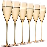 JOVGANG Amber Champagne Flutes Set of 6-7.5oz Hand-Blown Lead-Free Crystal Champagne Glass, Autumn Champagne Flutes, Elegant Champagne Glasses for Weddings, Valentine's Day and New Year Gifts
