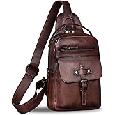 IVTG Genuine Leather Sling Bag Chest Shoulder Fanny Bag Hiking Backpack Vintage Handmade Crossbody Daypack