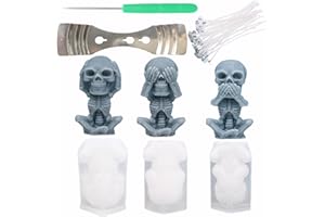 SUMDRAWS 3 Pack Halloween Skull Silicone Candle Molds Silicone Resin Molds for DIY Cake Candy Wax Chocolate Soap Concrete Candle Molds Making Kit with Wick Holder Candle Wick