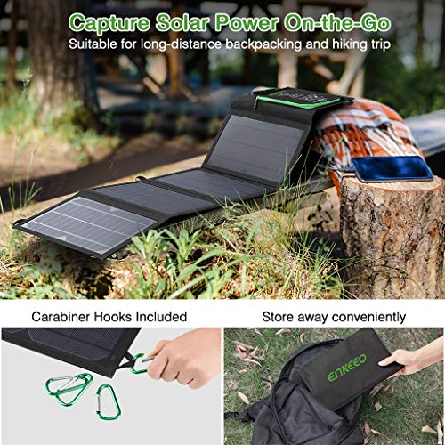 ENKEEO Solar Charger Panel 28W, Foldable Solar Panels with Advanced TIR-C, Multiple USB 2.0 Output Ports, with USB Cable and Carabiner Hooks for Smartphones, Tablets, Power Banks and More - Thumbnail 2