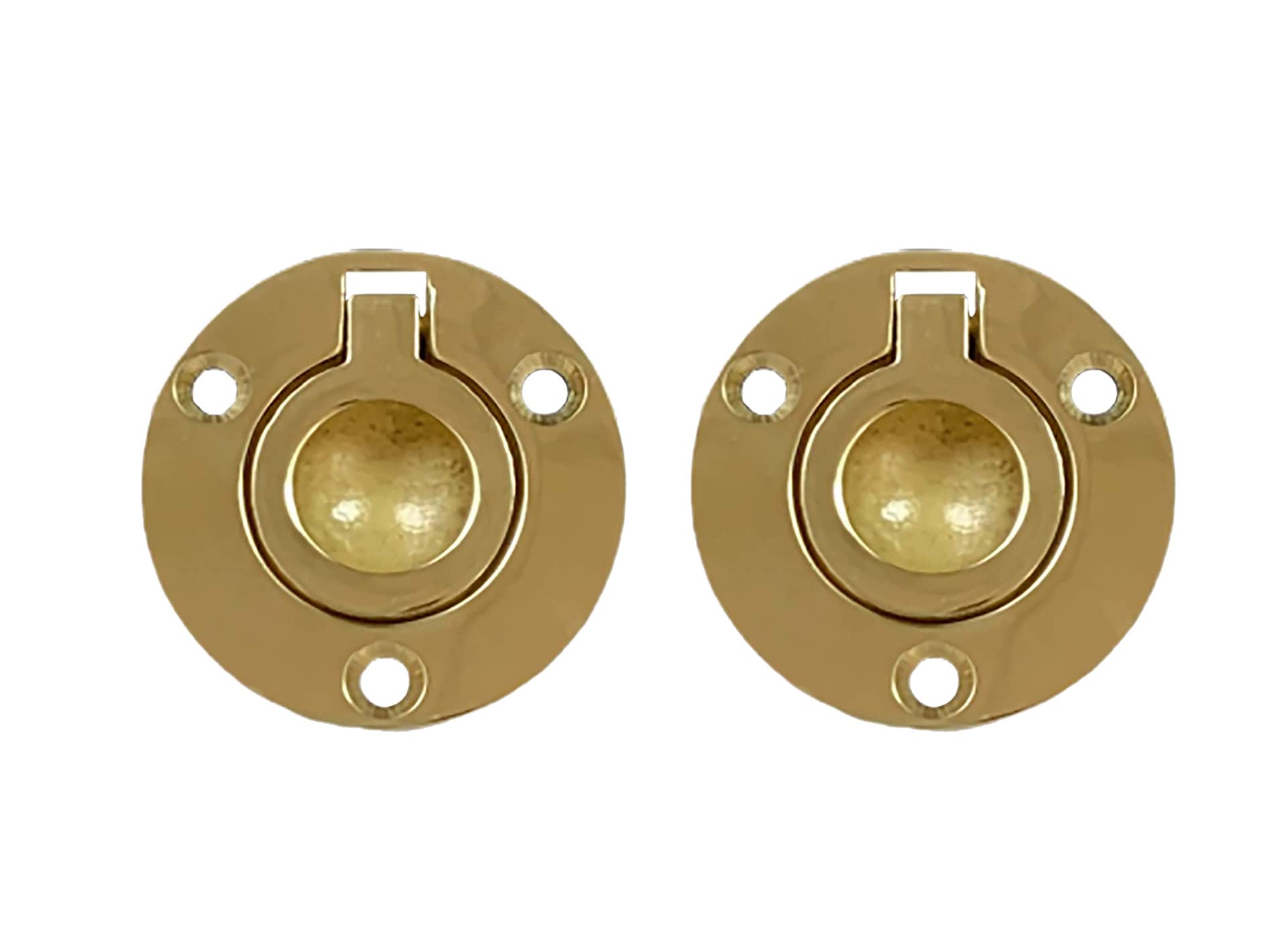 QCAA Solid Brass Flush Ring Pull Round, 1-1/2", Polished Brass, 2 Pack
