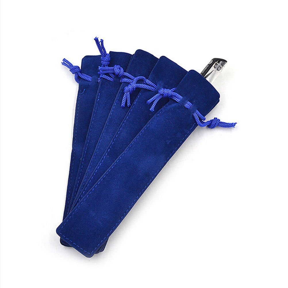 Bestowal Single Velvet Pen Pouch Portable Pen Bag Case Drawstring Pencil Bag Office School Pen Pouch Sleeve Holder (Blue, 50Pcs)