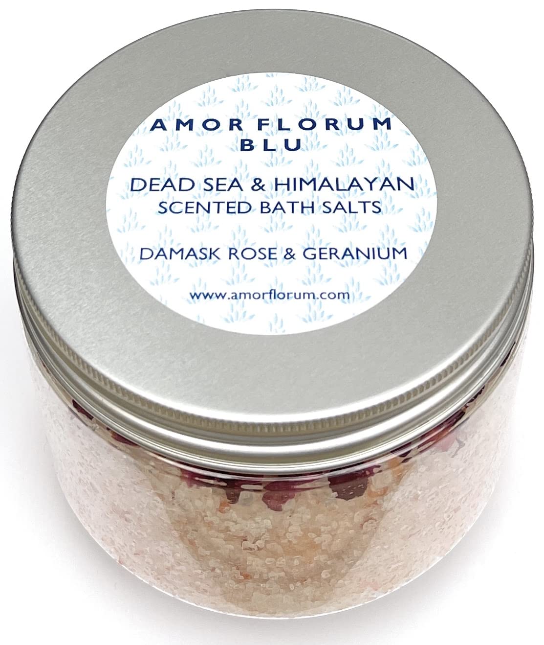 Amor Florum Blu - Himalayan and Dead Sea Bath Salts - Rose, Geranium. 100% Natural. Infused with Botanical Oils to Detox, Soothe, Relax, Soften. 400g
