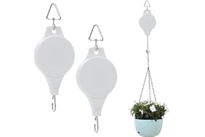 LUCKJUJU 2 Pack Retractable Plant Hanger, Plant Pulley Hook Adjustable Height Wheel Hanging Basket Hook Easy Reach Hanger for Garden Hanging Plants Heavy Duty Baskets, Flower Pots, Birds Feeder - White